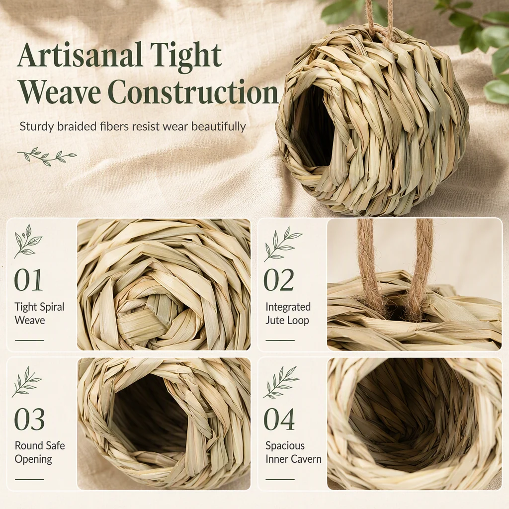 Handwoven bird nest construction