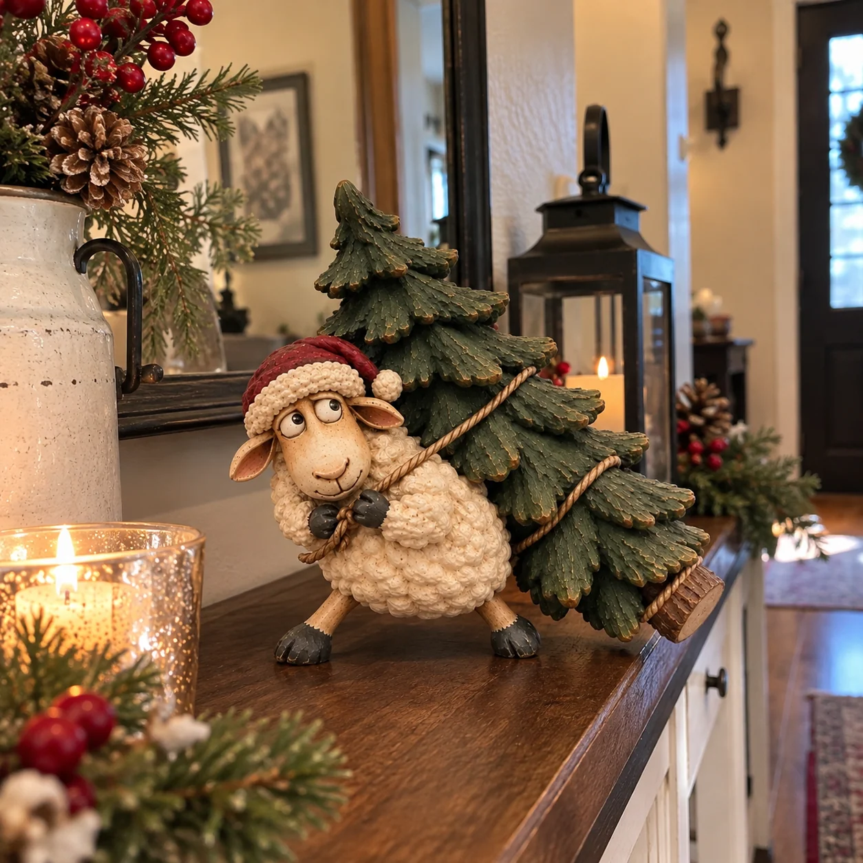 Christmas sheep figurine in a simple home setting