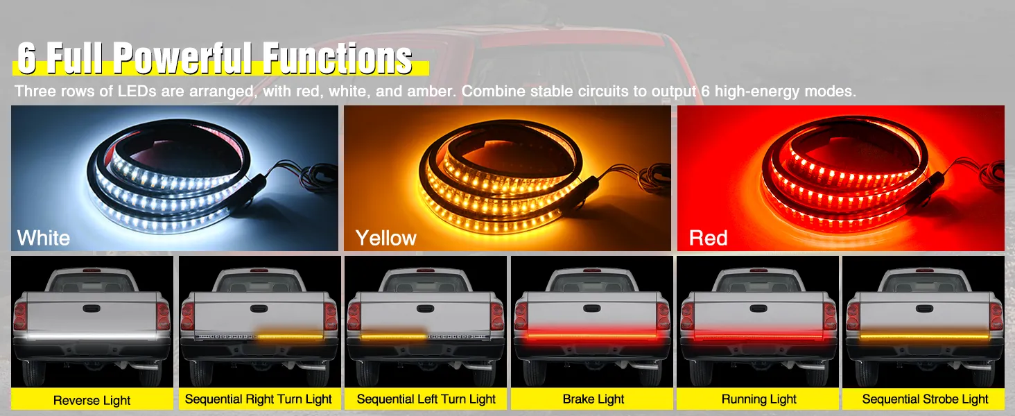 48inch truck tailgate light strip triple row 360led
