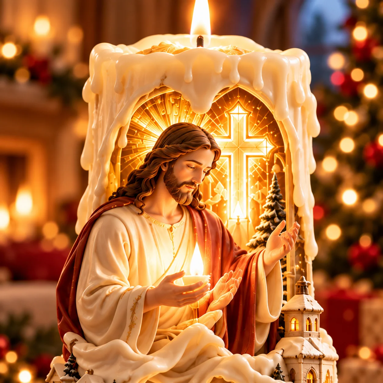 Unlit and illuminated Jesus Nativity candle