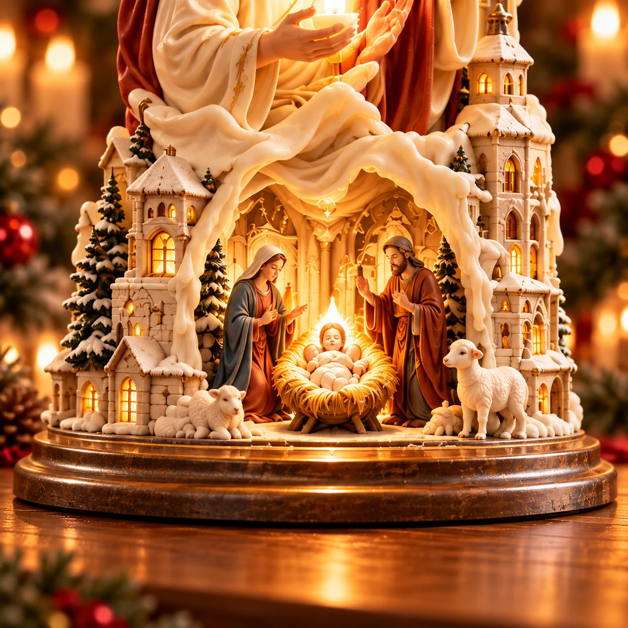 Nativity scene with Mary Joseph and baby Jesus
