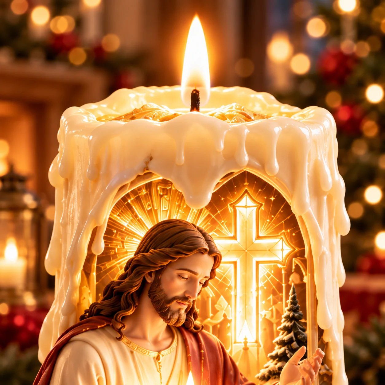 Ivory sculptural candle flame and melted wax detailing