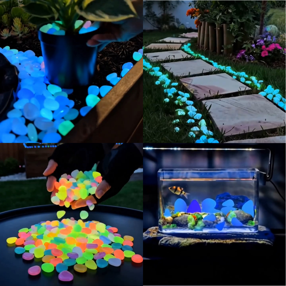 Colorful luminous pebbles for decorative arrangements