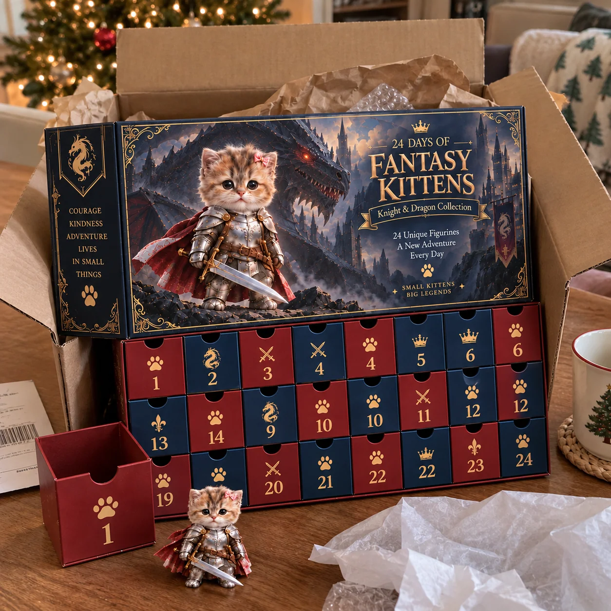 Fantasy Kittens Advent Calendar unboxing with first numbered drawer