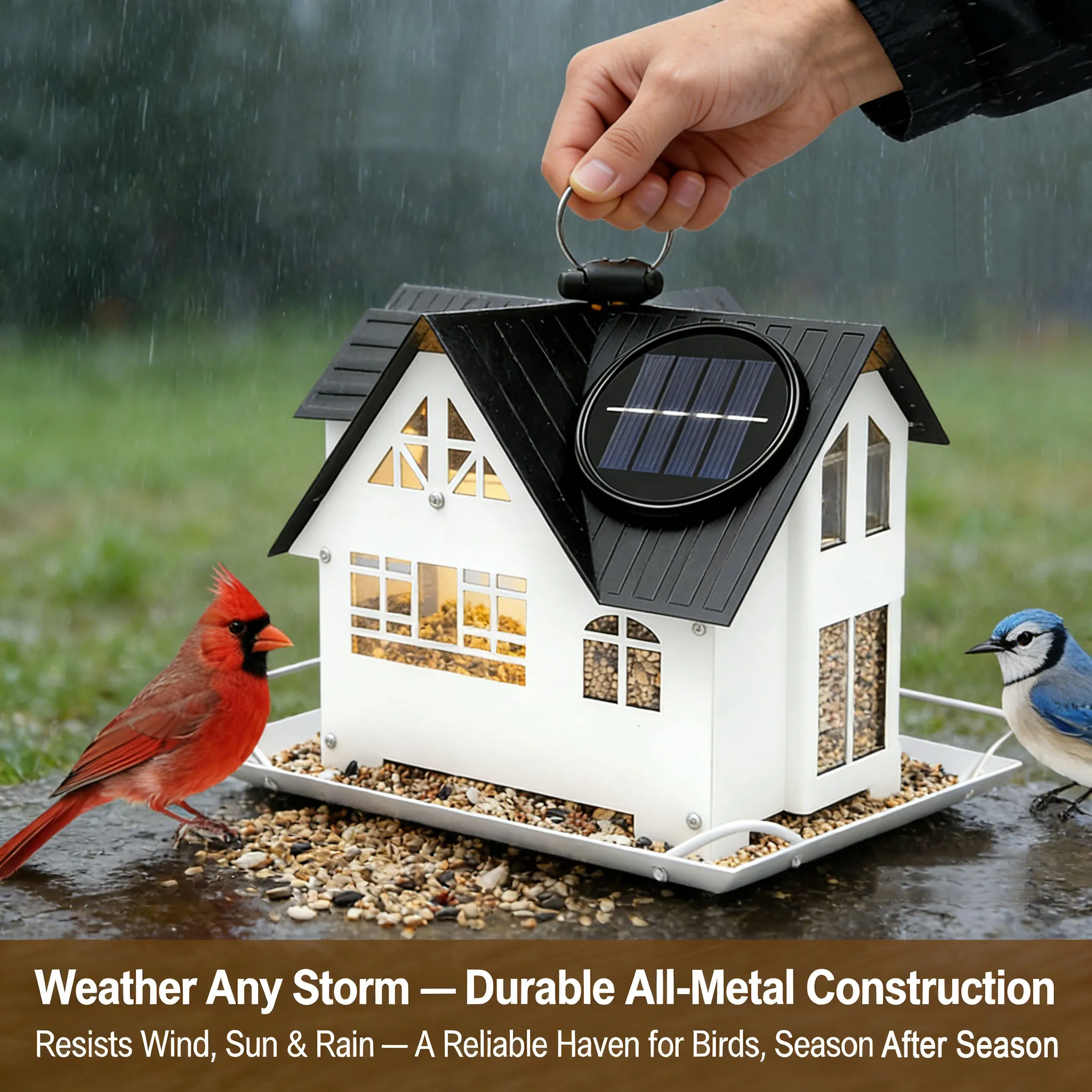 Metal frame and construction of the hanging bird feeder