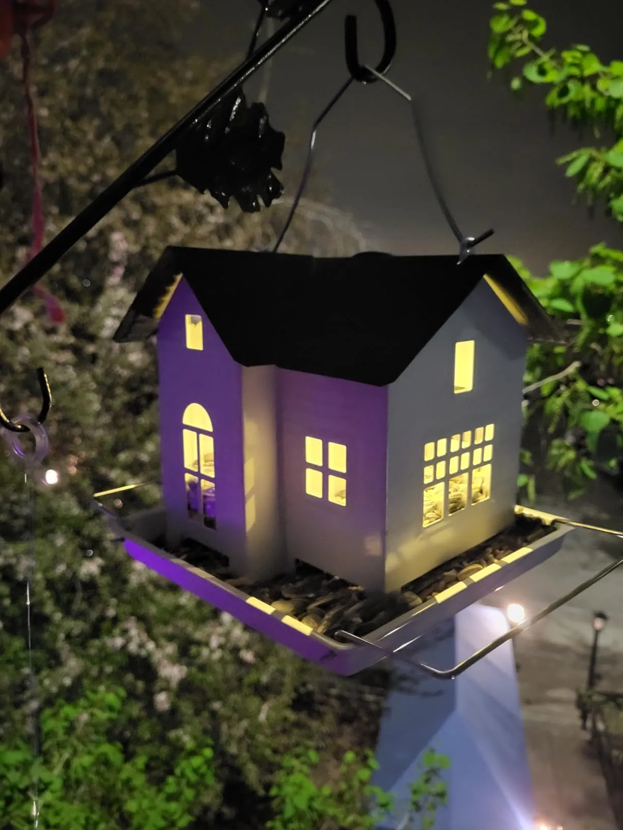 Decorative solar bird feeder for outdoor garden use