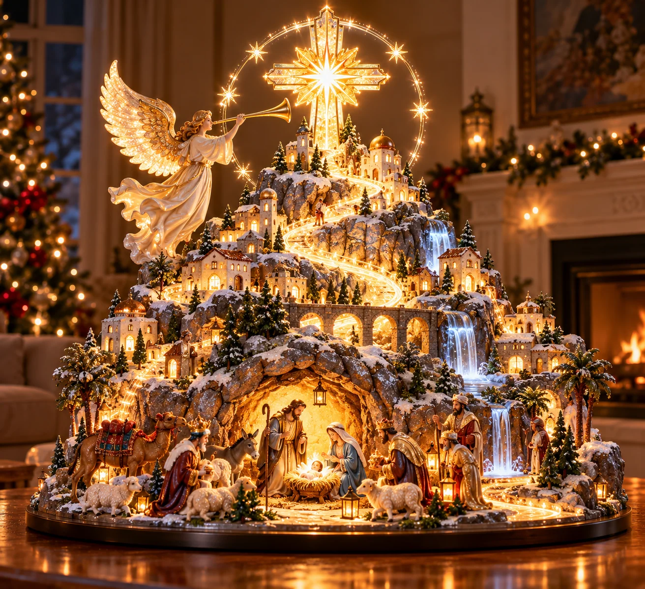 Heavenly Nativity Mountain illuminated Bethlehem Christmas display