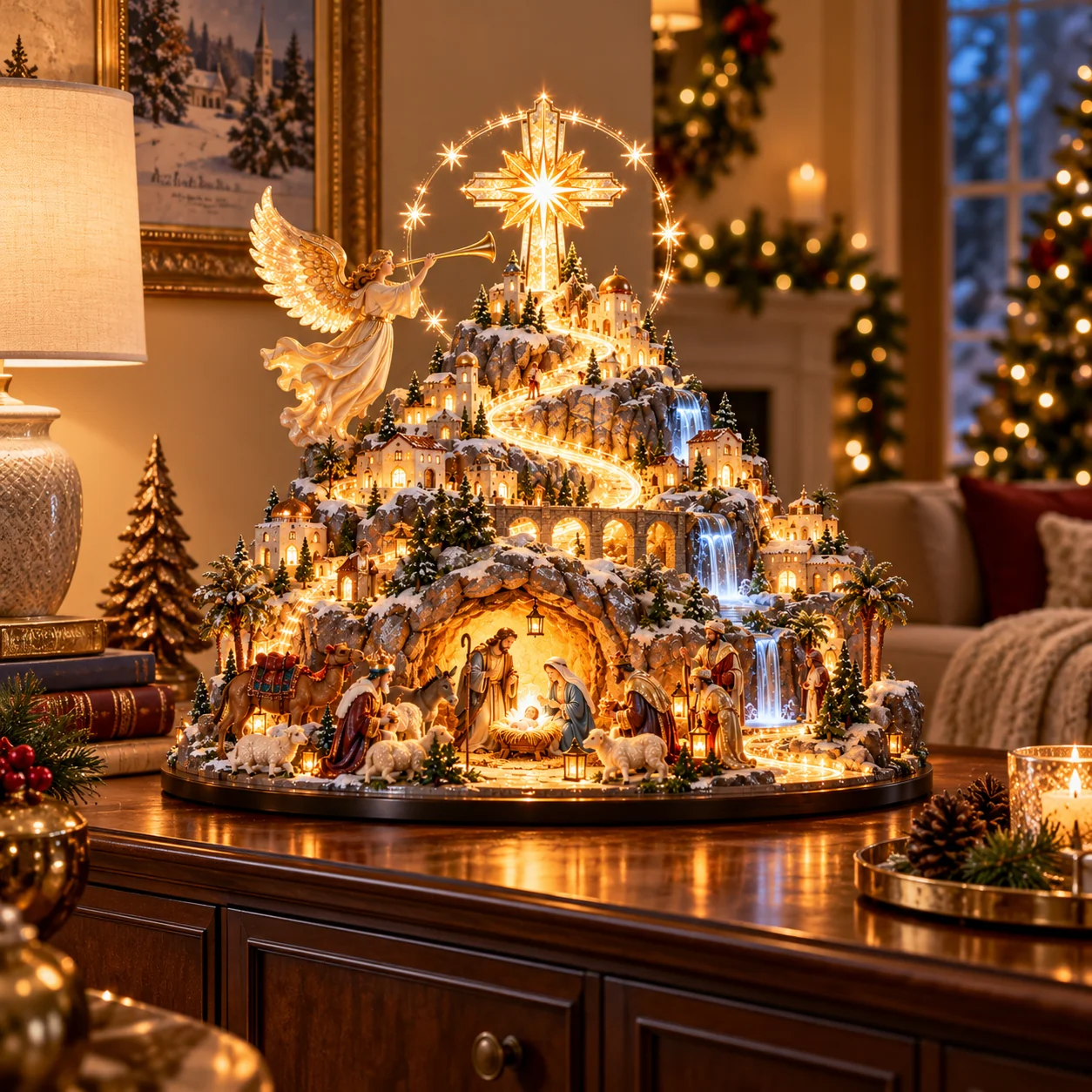 Heavenly Nativity Mountain displayed in Christmas living room
