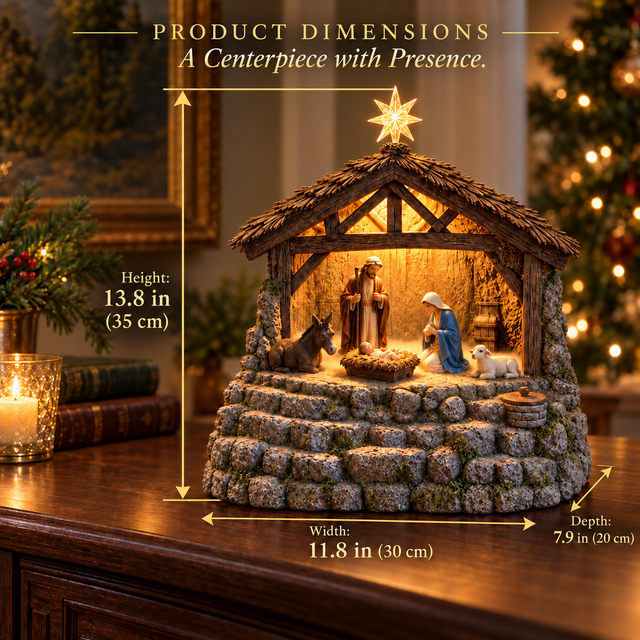 Bethlehem Glow dimensions showing 13.8 inch height, 11.8 inch width and 7.9 inch depth