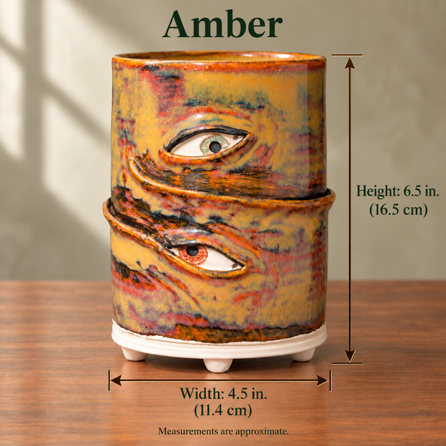 Amber planter size guide showing approximately 6.5 inch height and 4.5 inch width