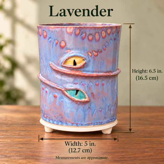 Lavender planter size guide showing approximately 6.5 inch height and 5 inch width