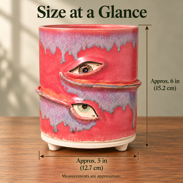 Coral pink planter size guide showing approximately 6 inch height and 5 inch width