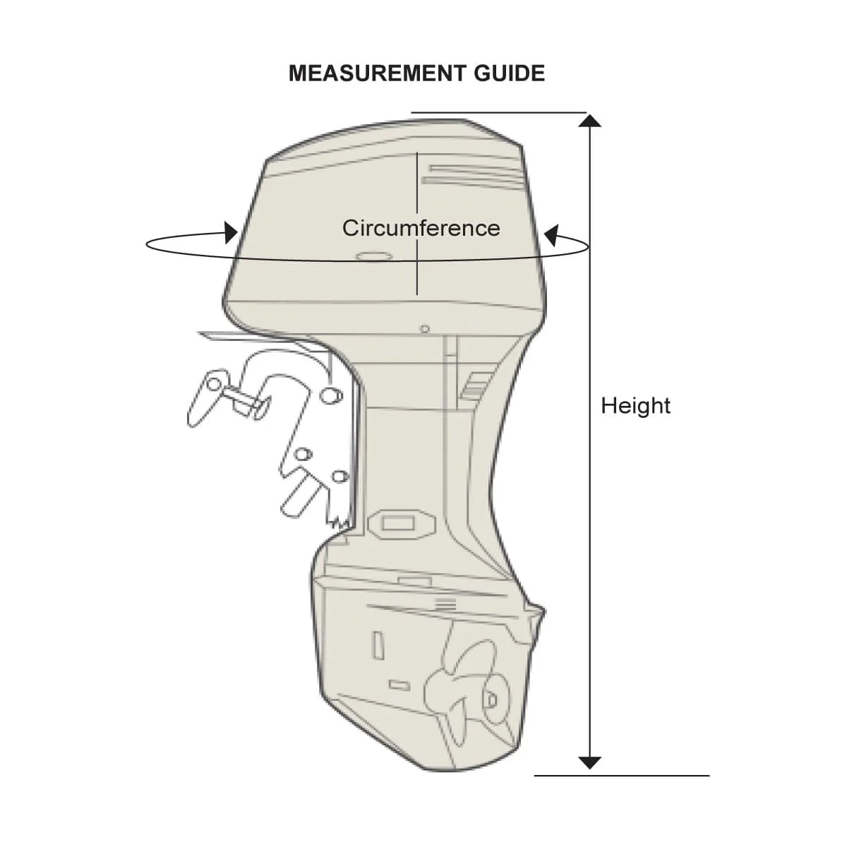 Diagram for measuring outboard motor cover height and circumference
