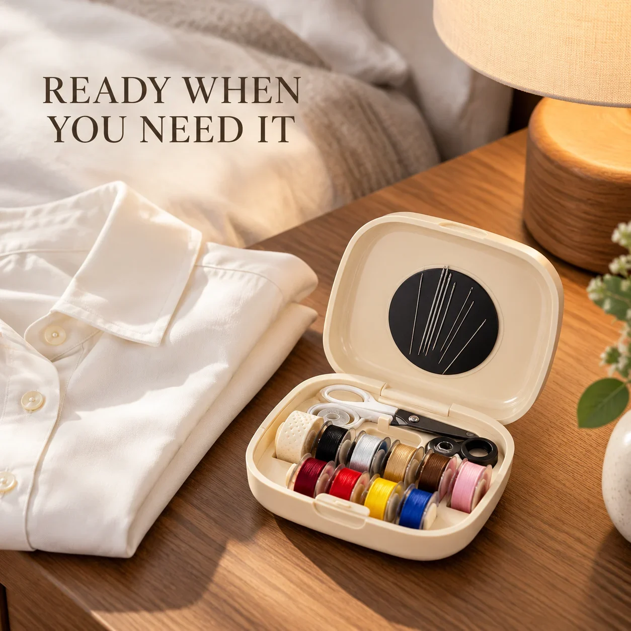 Complete essential toolset with scissors tape and thimble