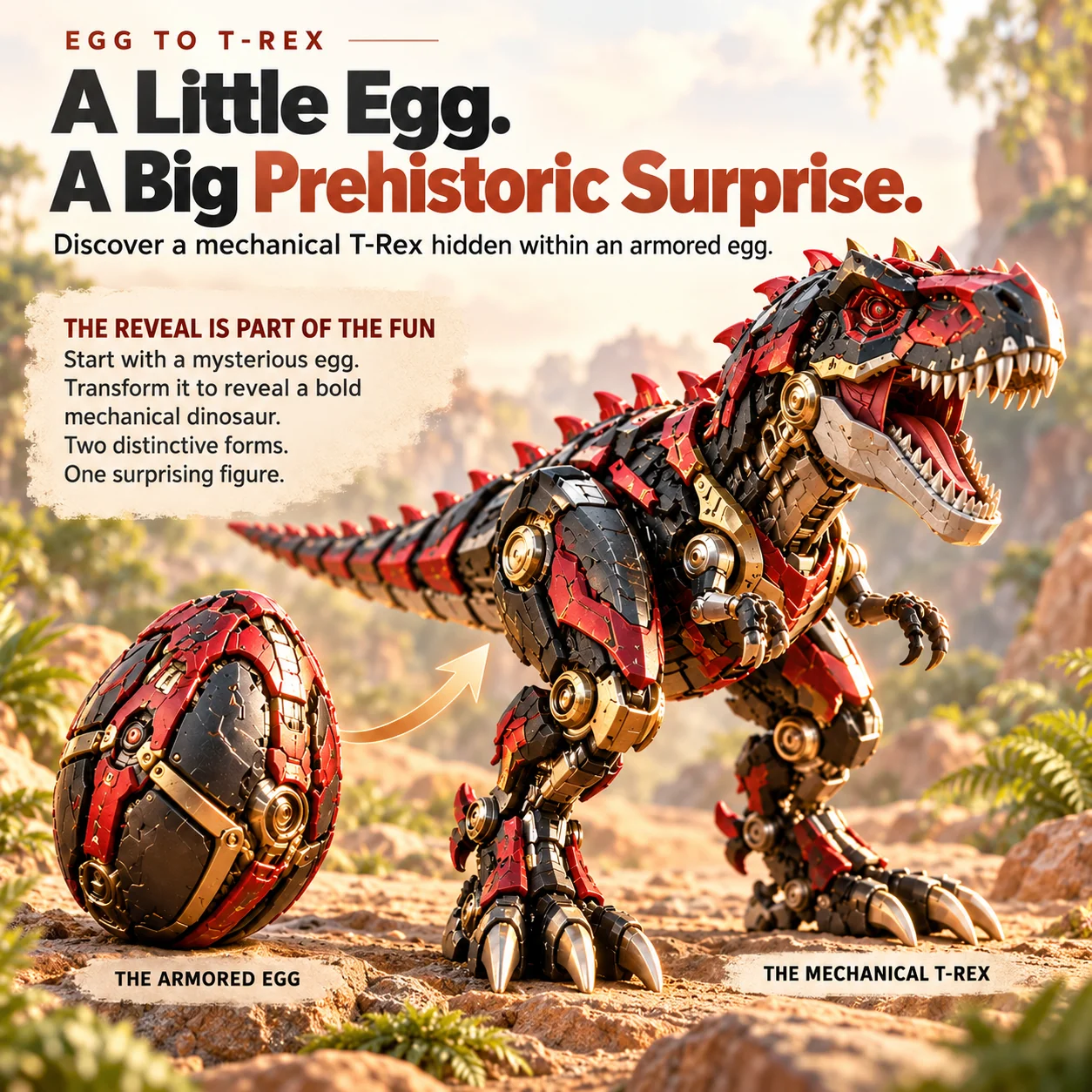 Mechanical T-Rex transforming egg figure