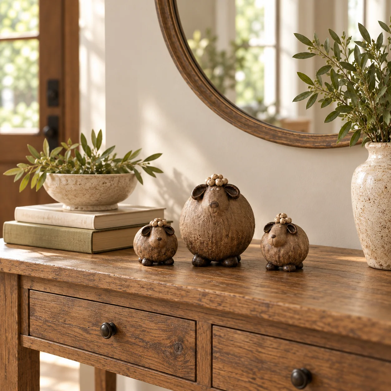 Sheep decor on a sunny kitchen island