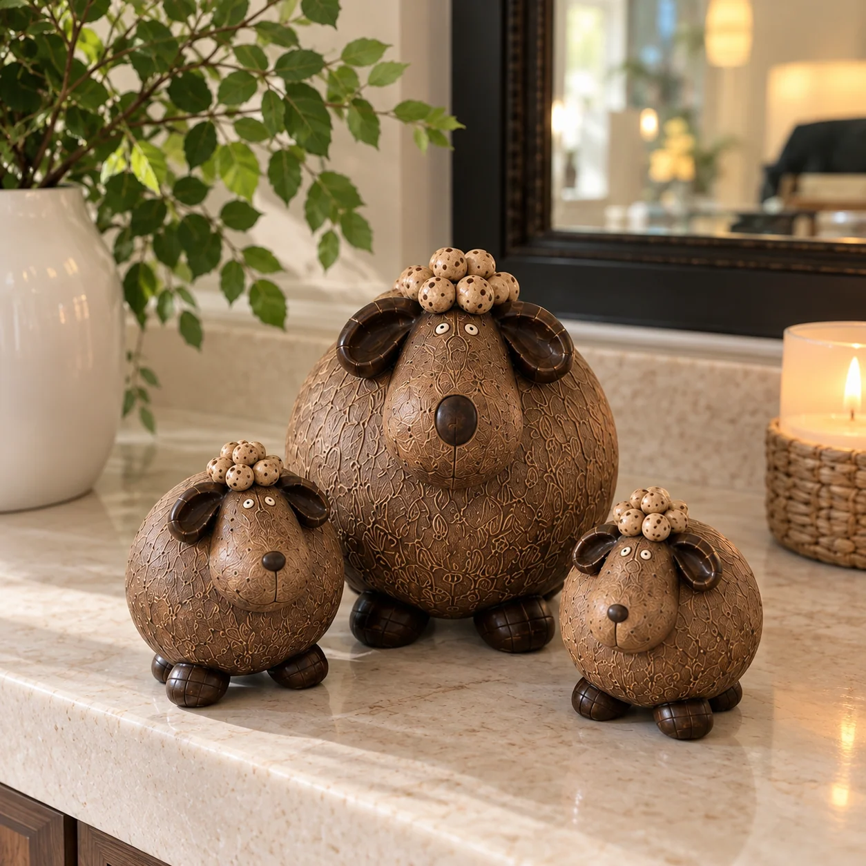 Sheep family in a naturally lit home