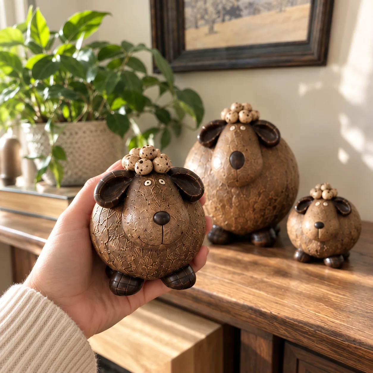 Close hand-held view of sheep figurine