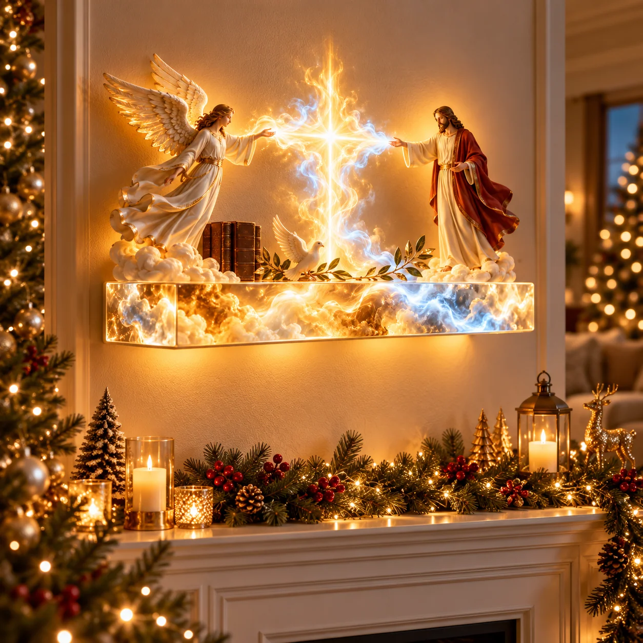 Detailed angel sculpture and wings