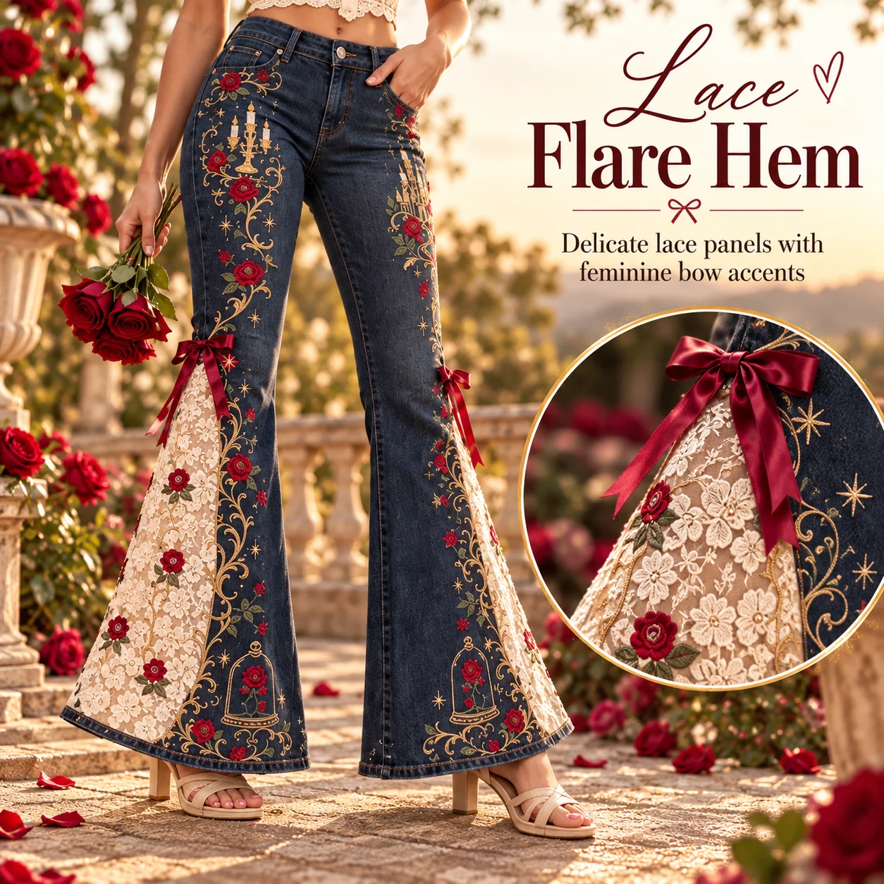 Lace flare hem and bow details