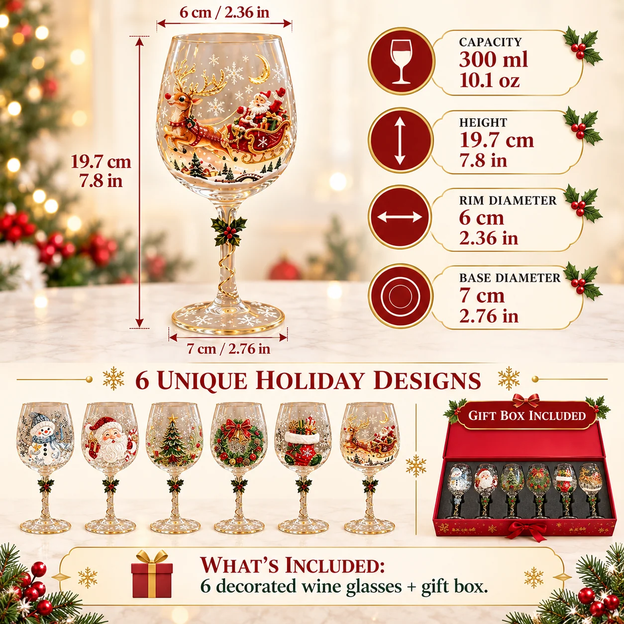 Christmas wine glass size capacity and gift box details