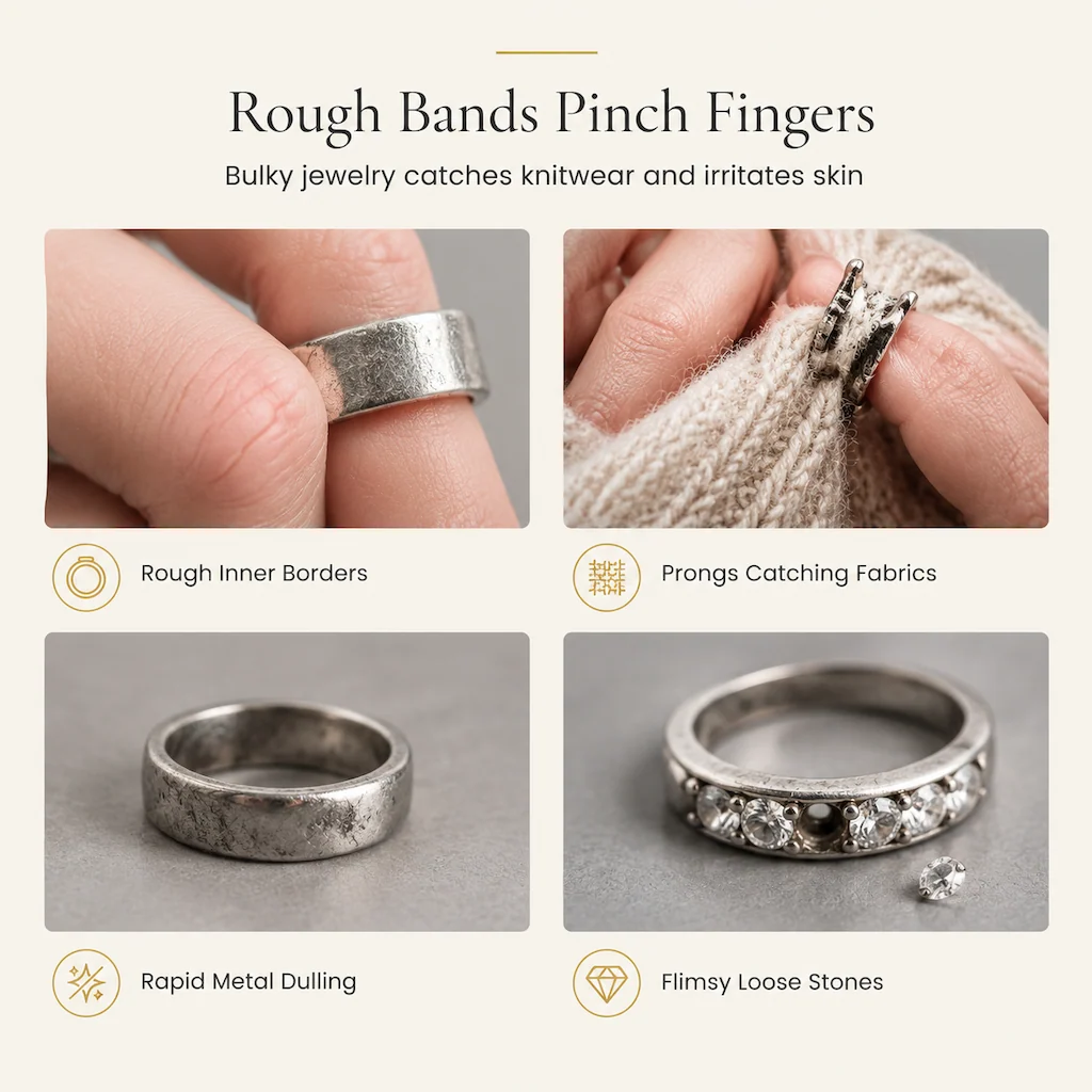 Smooth polished ring interior designed for everyday wear