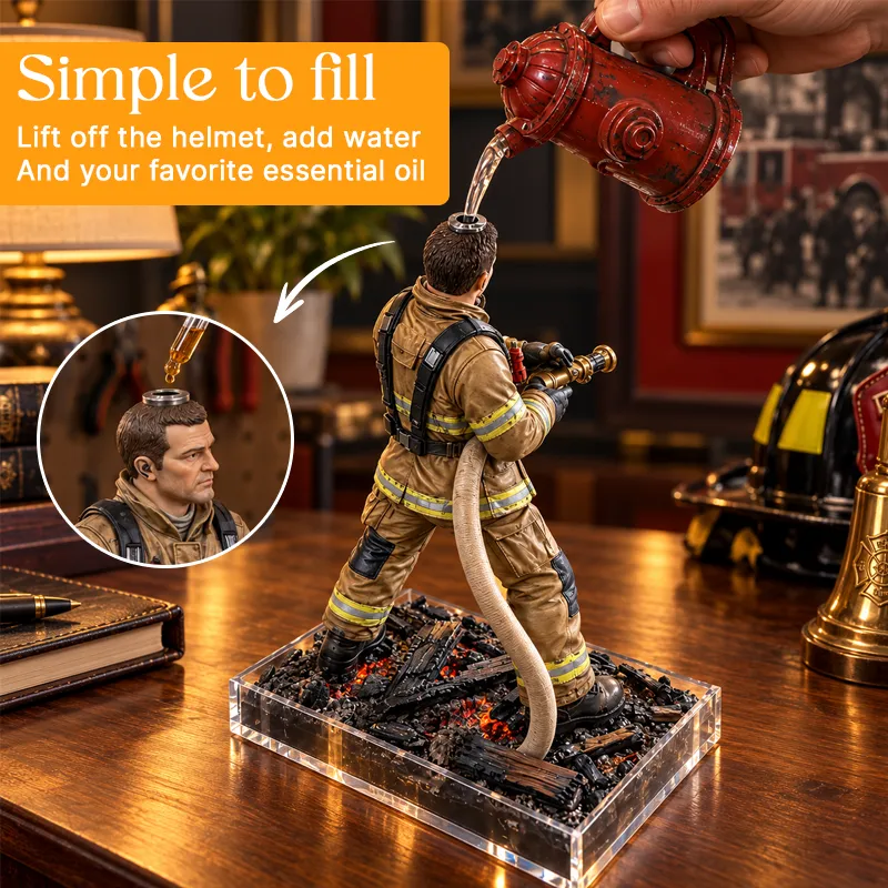 Detailed firefighter figure holding a fire hose