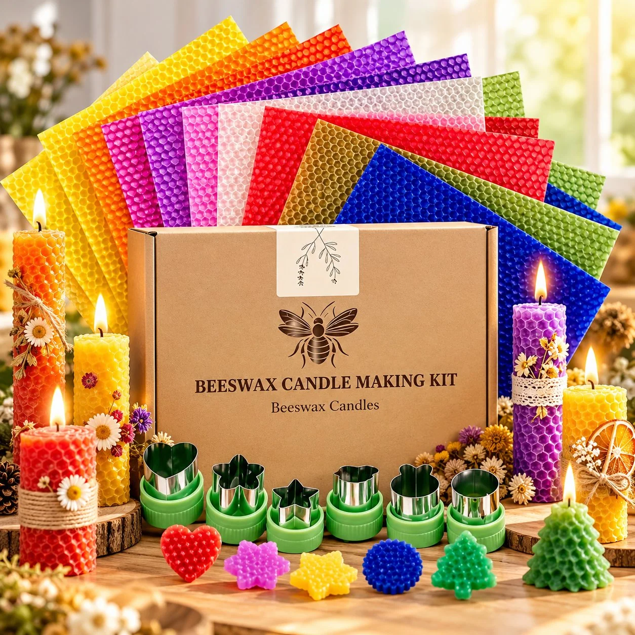 The Cozy Candle Studio colorful DIY beeswax candle making kit