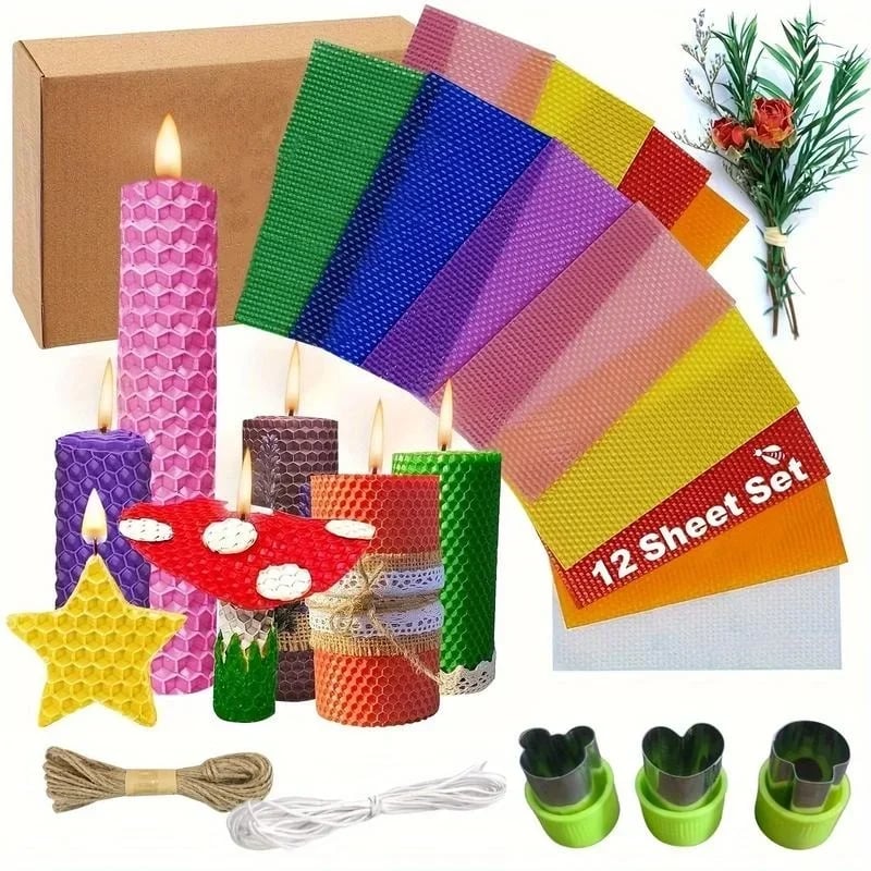 Colorful beeswax sheets and decorative candle making supplies
