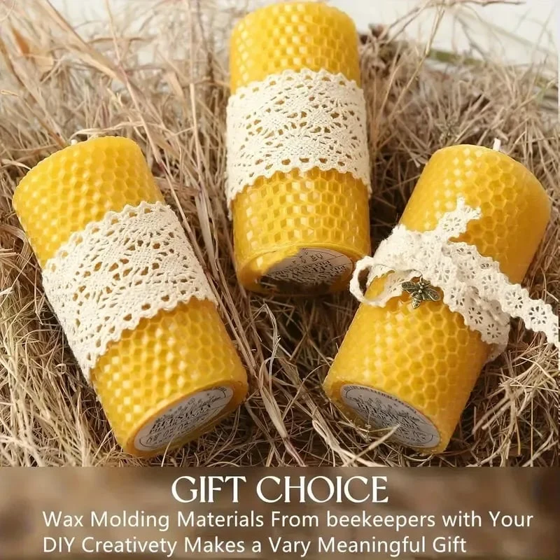 Hand rolled golden beeswax candles decorated with lace as handmade gift ideas