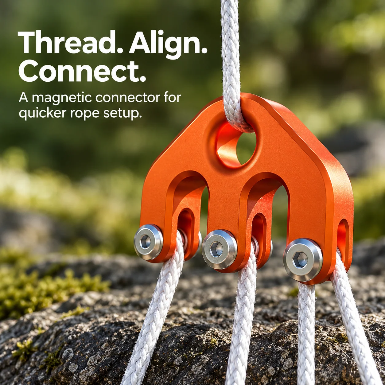 Orange magnetic rope connector assembled with rope