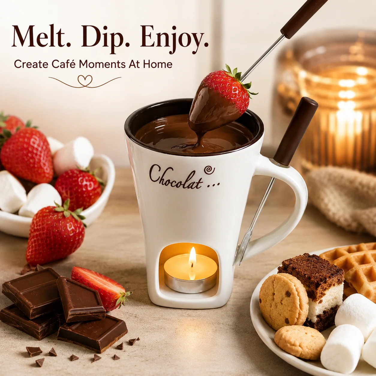Candle Heated Ceramic Fondue Mug Set