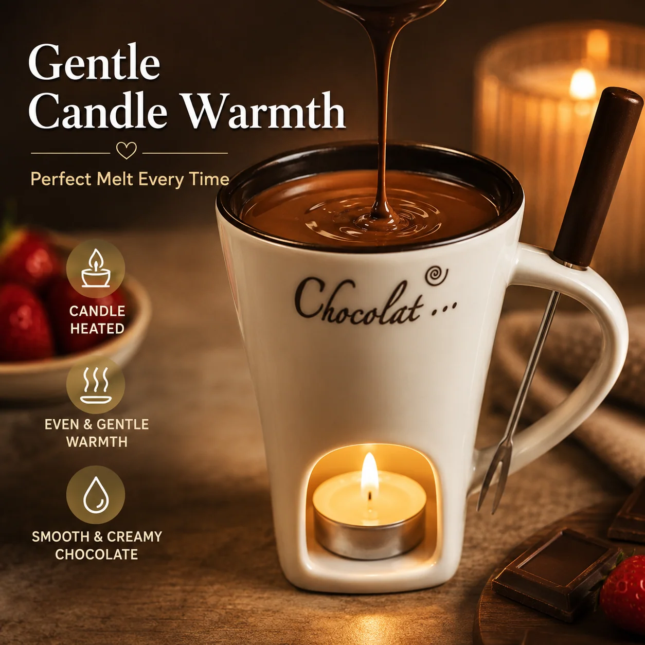 Candle heated ceramic fondue mug design