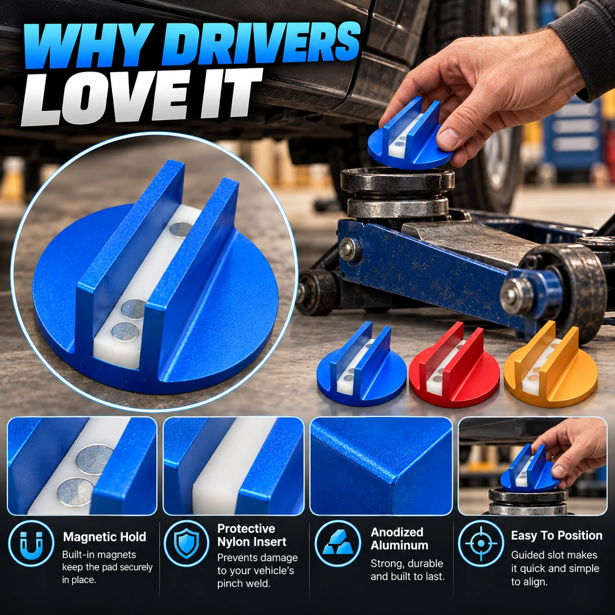 Magnetic jack pad feature details