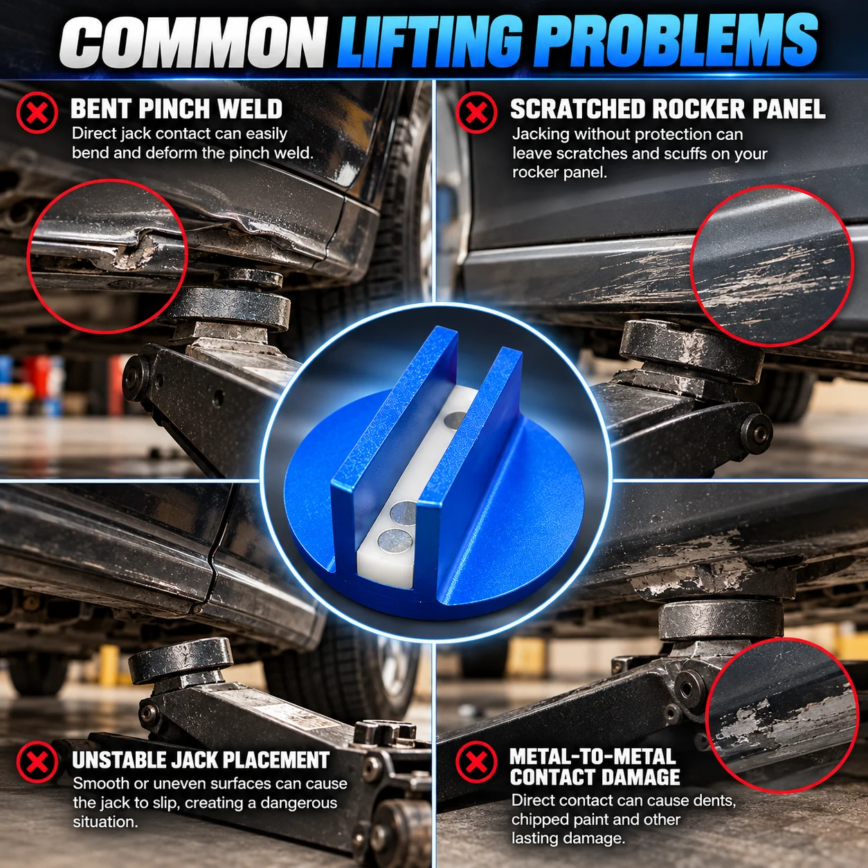 Common vehicle lifting problems without a jack pad