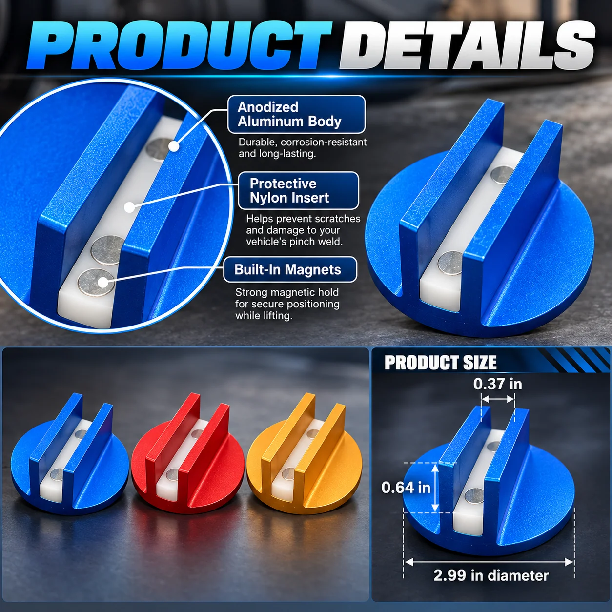Pinch weld jack pad dimensions and construction details