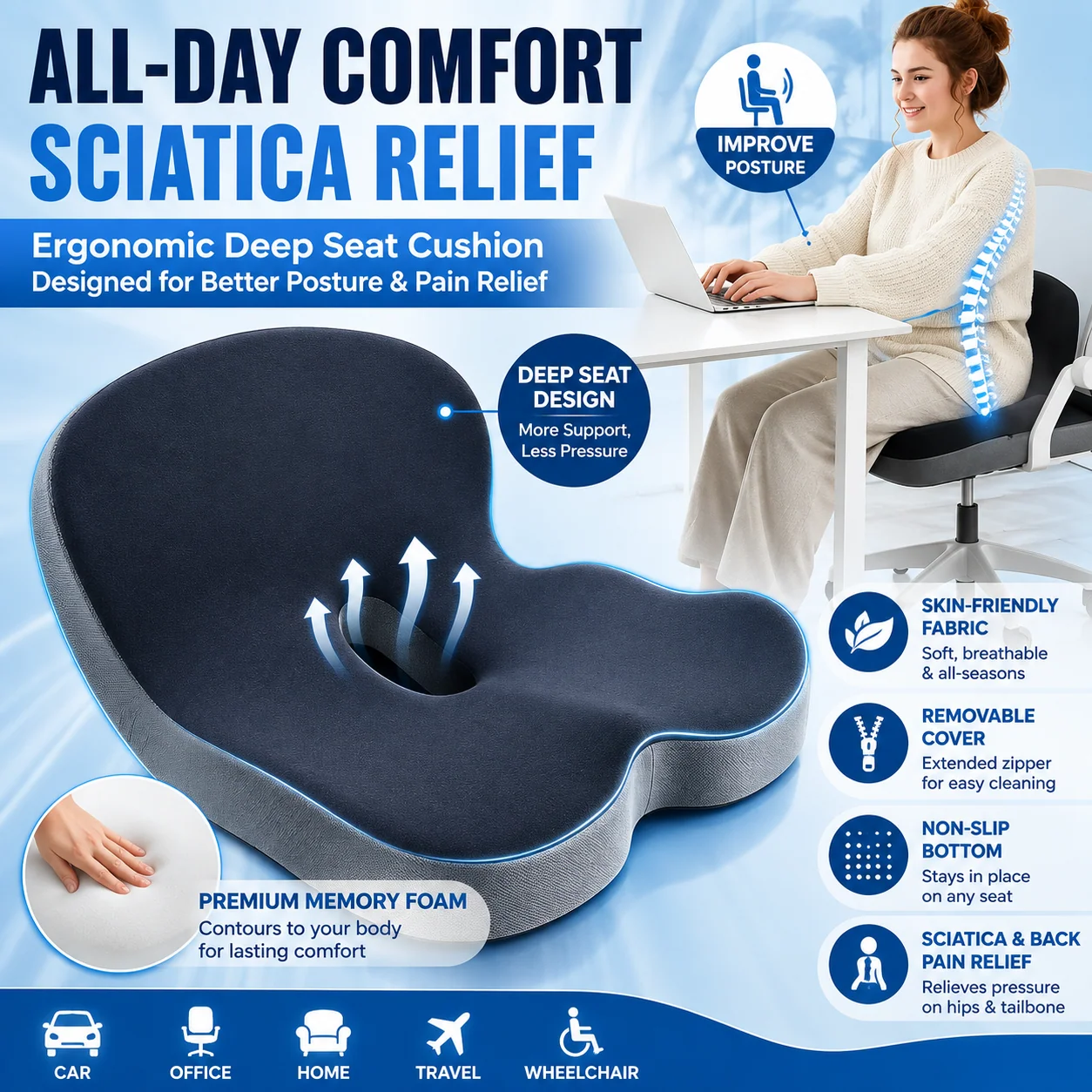 Comfortable Memory Foam Car Seat Cushion