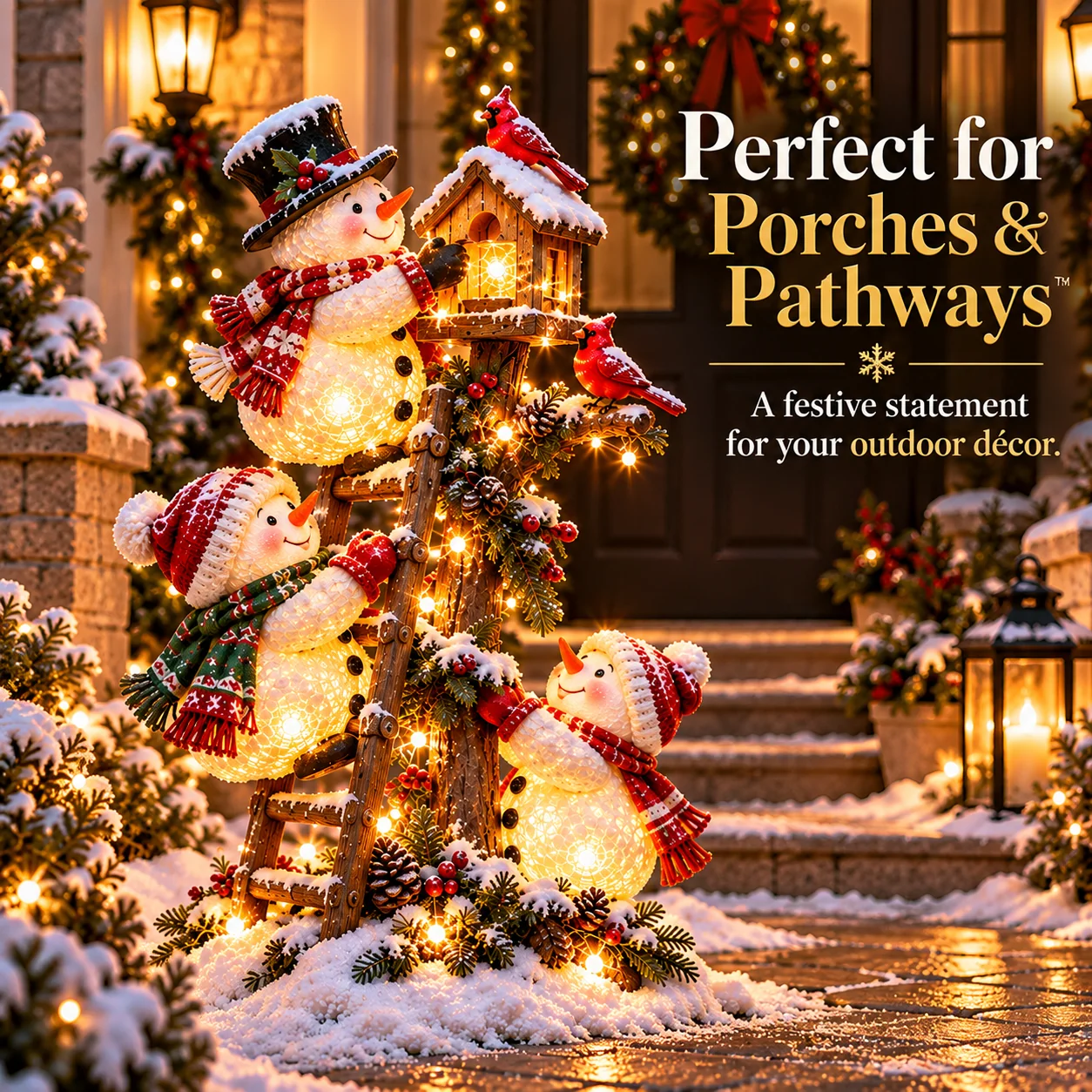 Snowman Birdhouse Ladder Glow porch Christmas decor