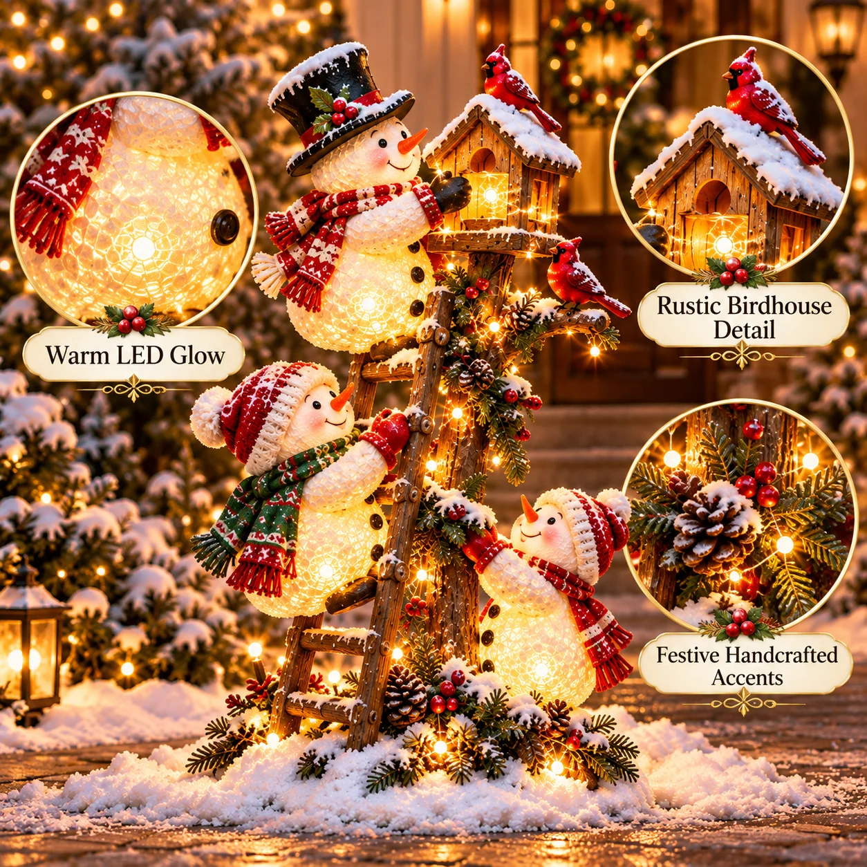 Snowman Birdhouse Ladder Glow product detail