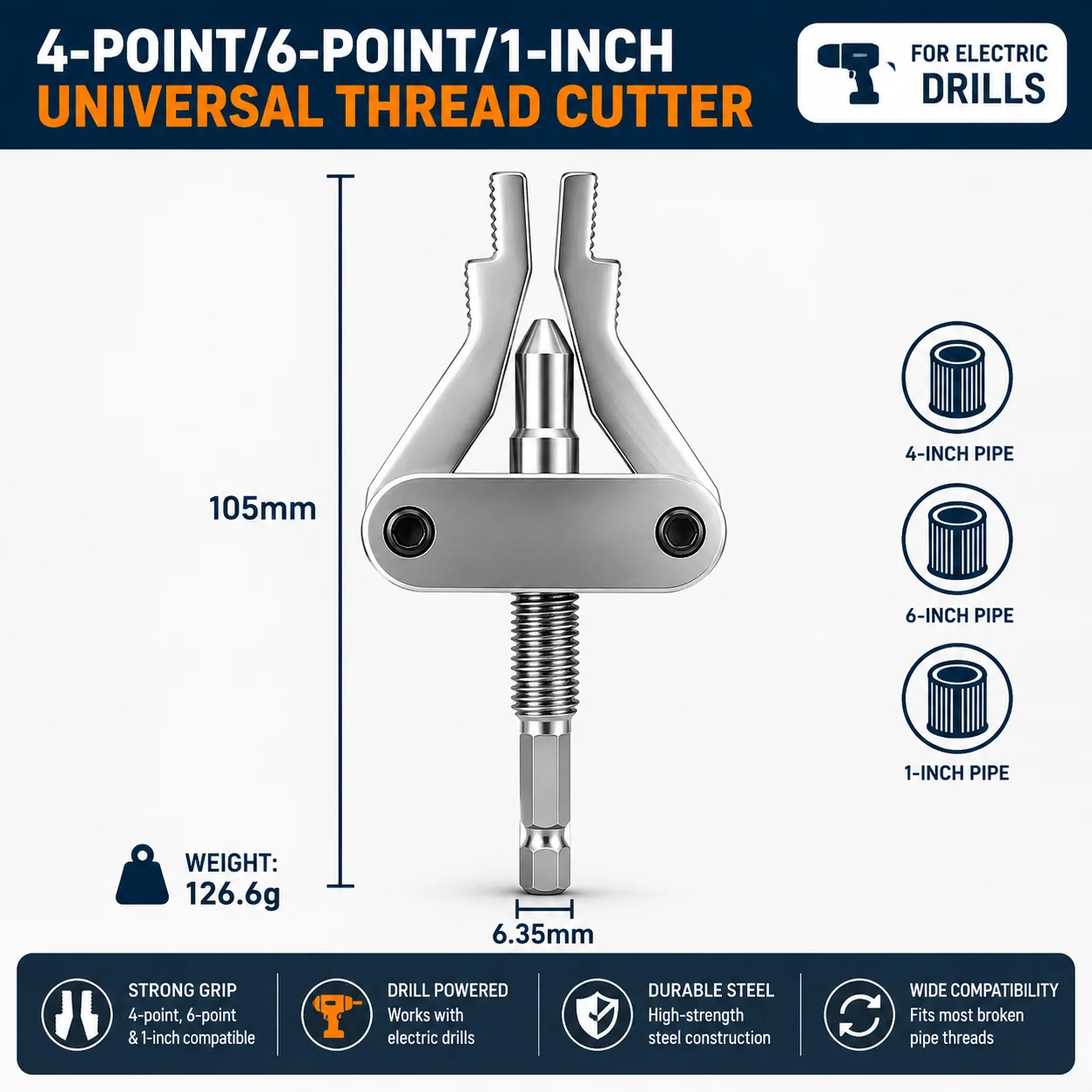 Broken pipe thread extractor dimensions and specifications