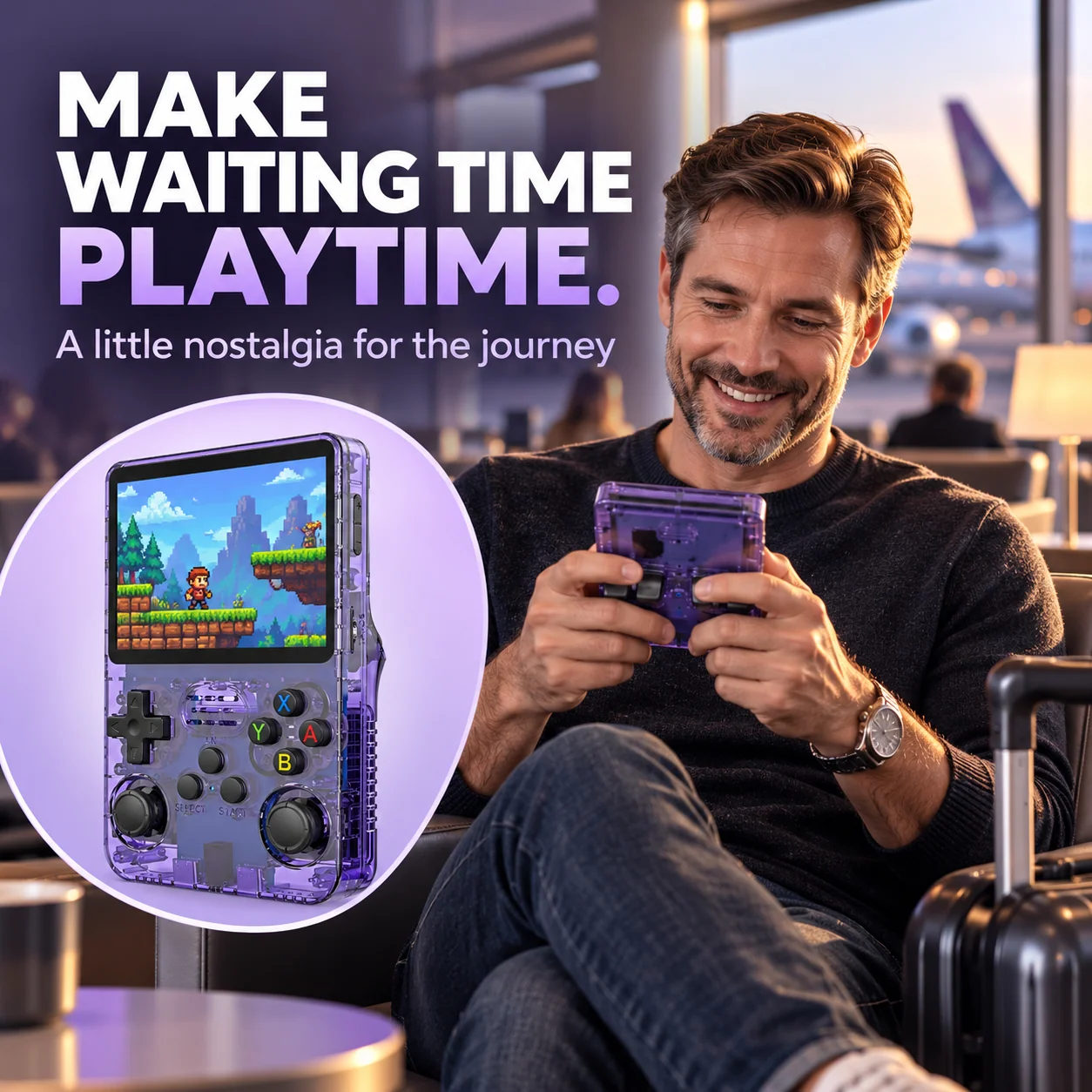 R36S retro handheld gaming on a journey