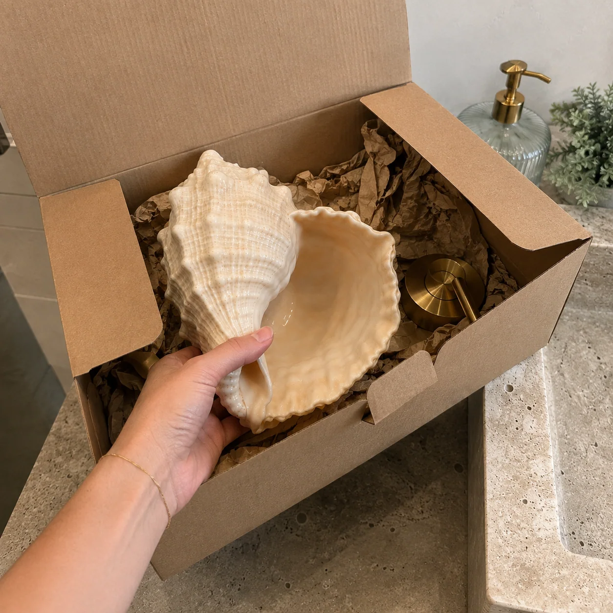 Customer using shell waterfall faucet