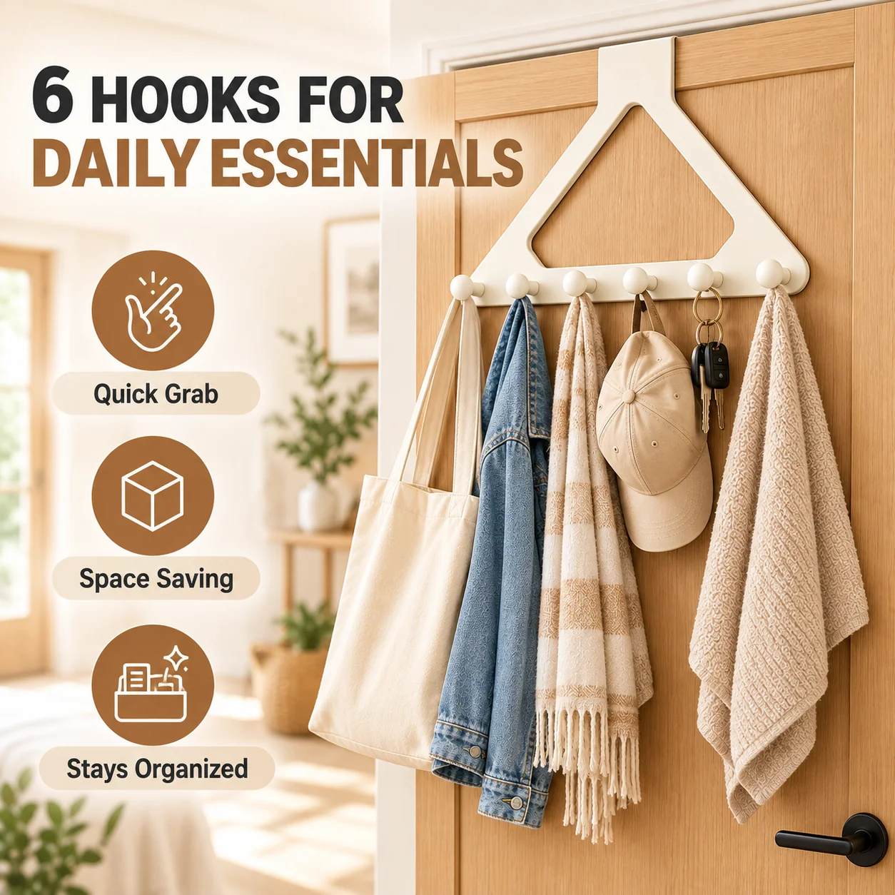 Over-the-door hook rack used for everyday household storage