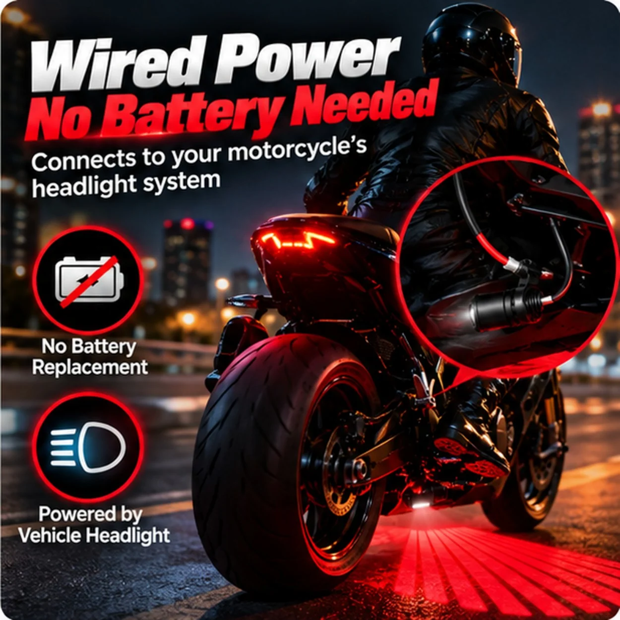 Motorcycle projector lights wired to the vehicle headlight electrical system