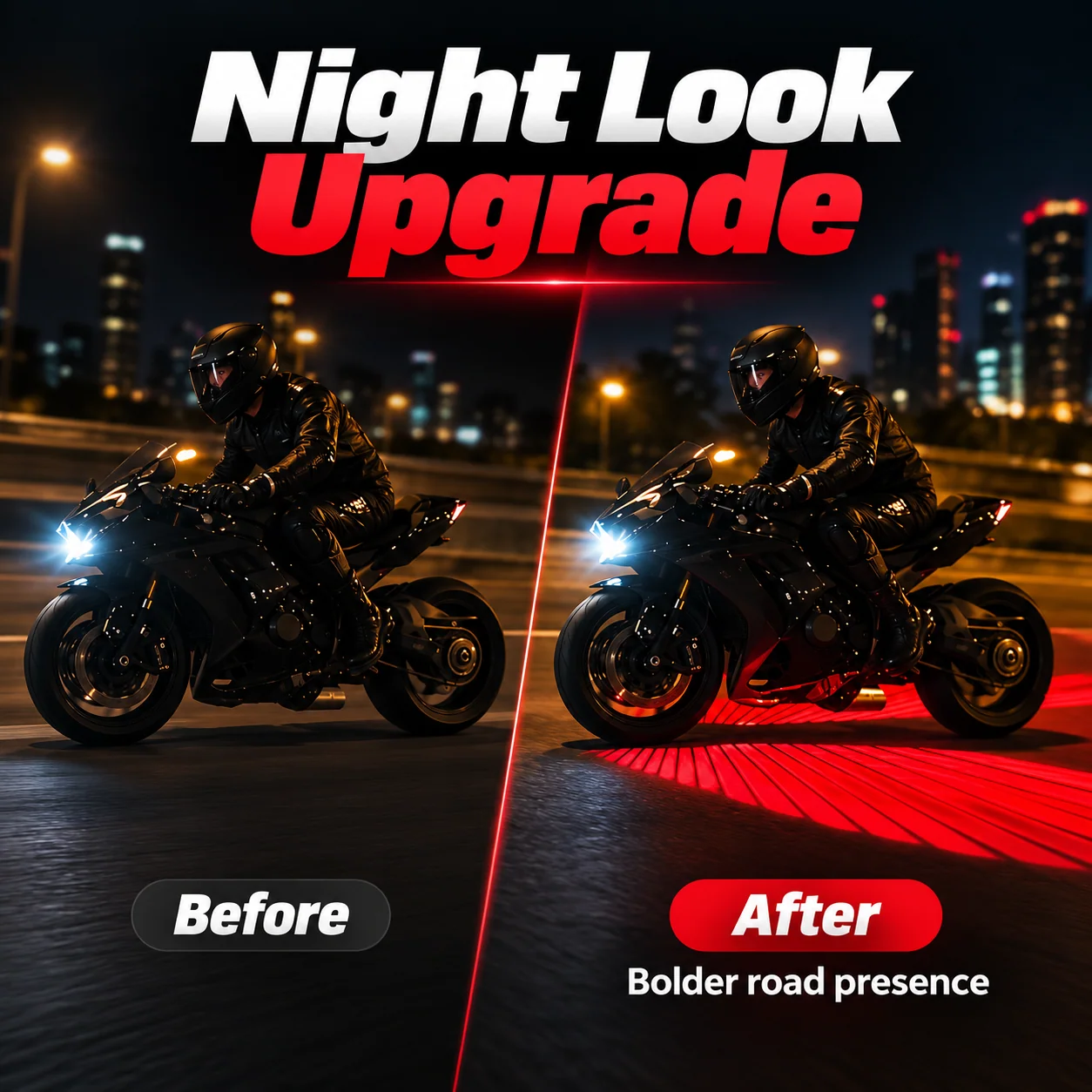 Motorcycle ground projection visual comparison