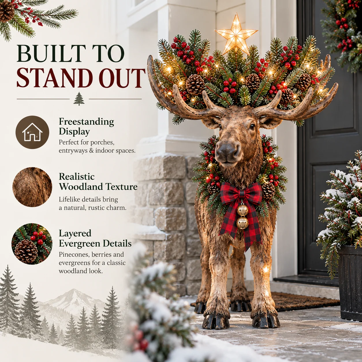Woodland Christmas Moose decorative character details
