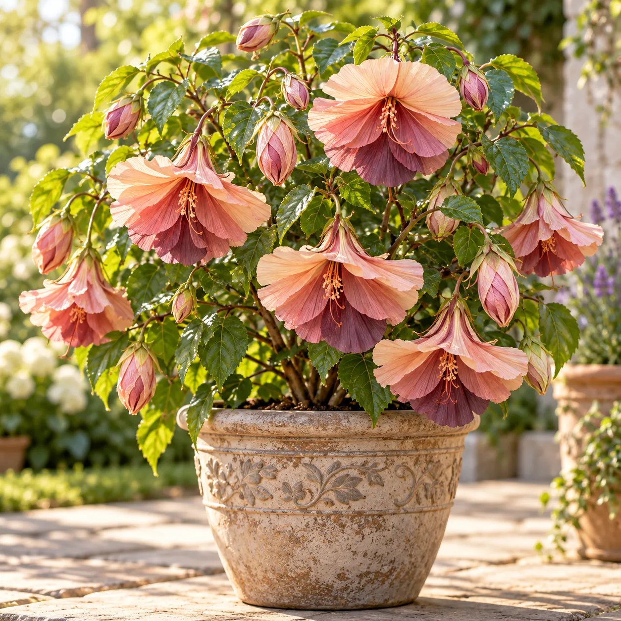 Chinese Lantern Hibiscus peach rose flowers