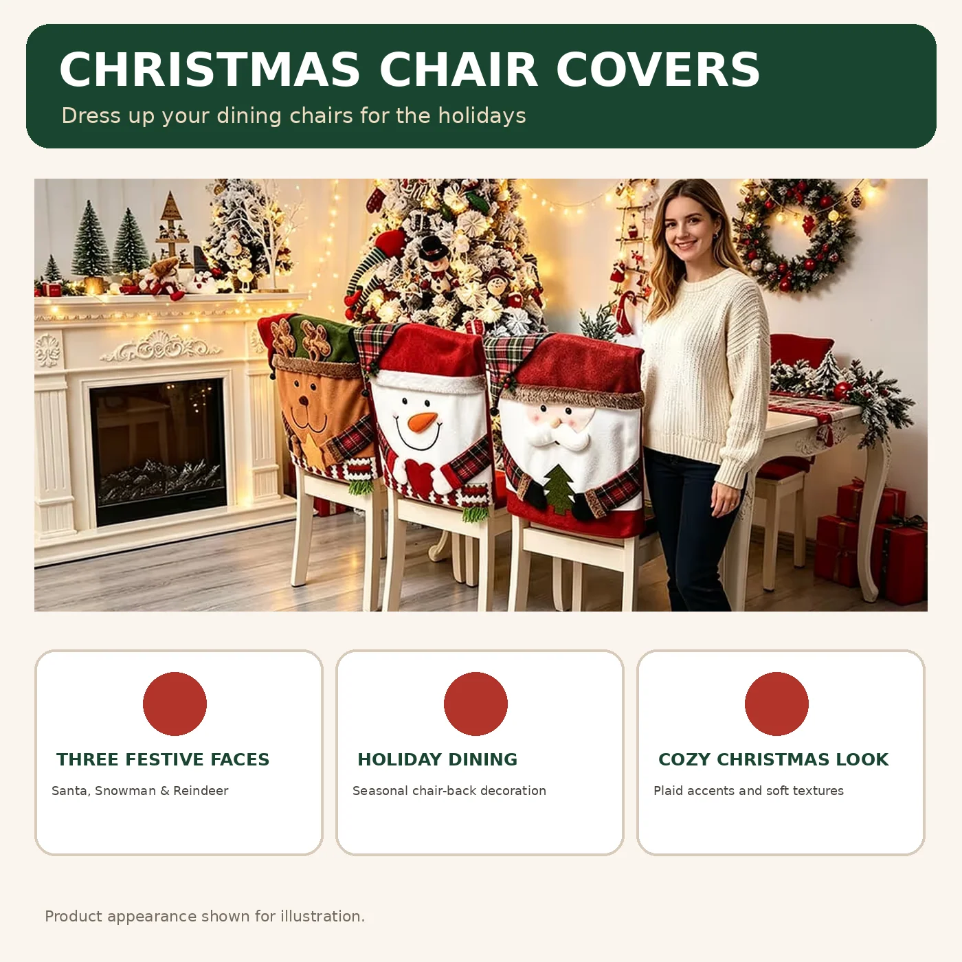 Christmas Chair Covers Santa Snowman and Reindeer