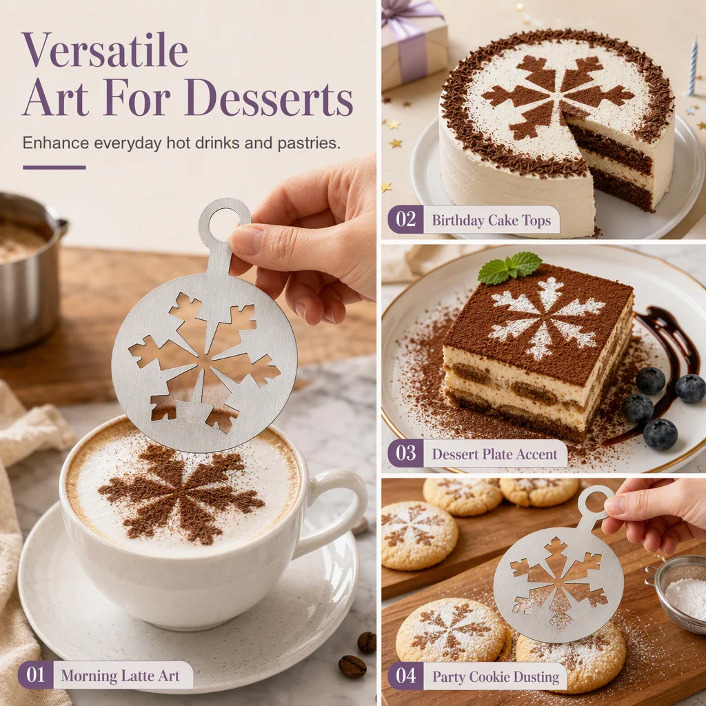 Versatile stencil art for coffee cupcakes and dessert plates