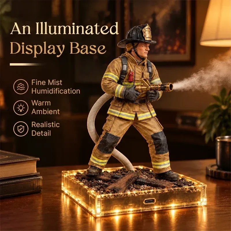 Firefighter humidifier with softly illuminated display base